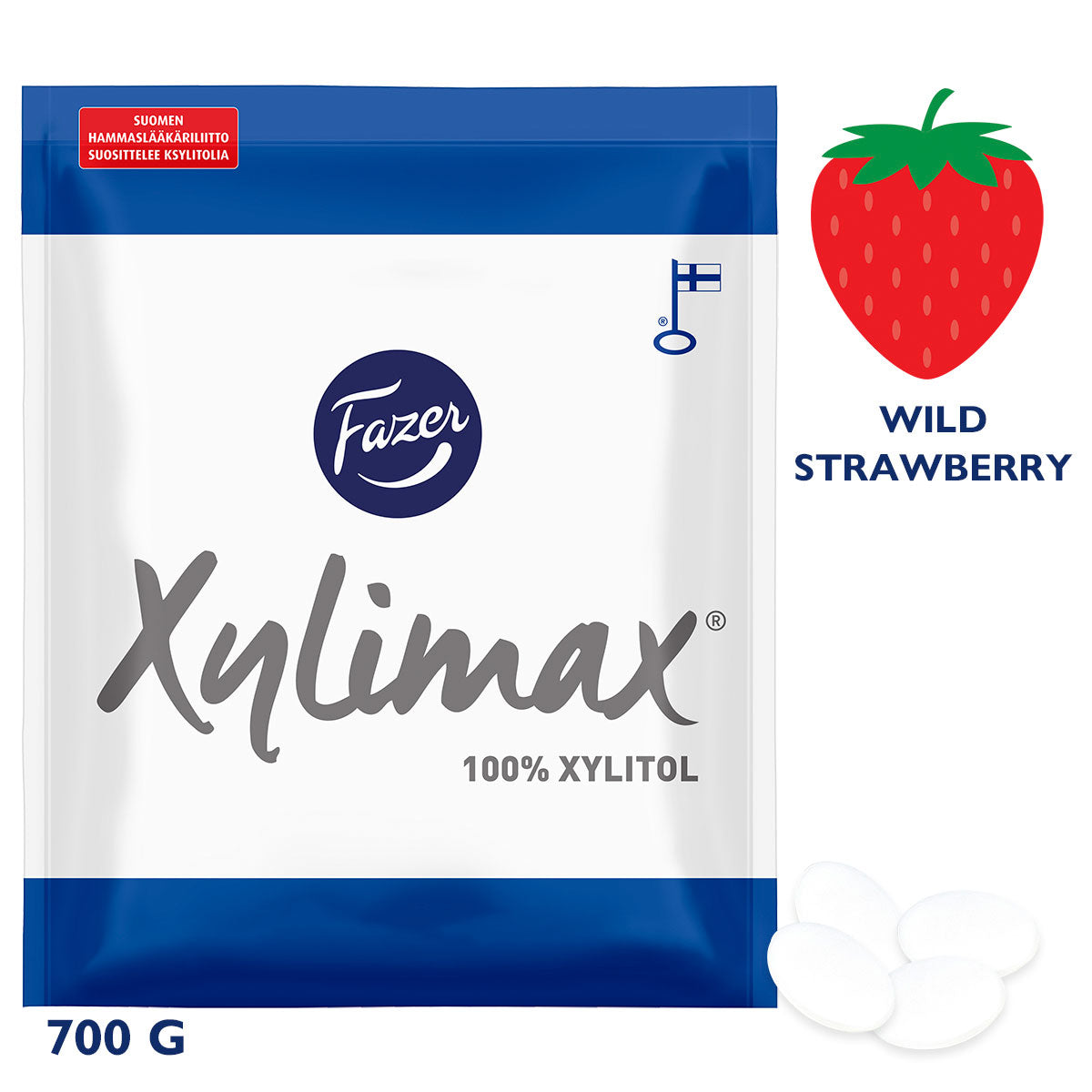 Xylimax Wild Strawberry 94% full xylitol pastille 700 g - Fazer.com